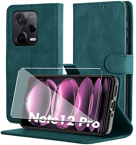 Byvuwiay Funda para Xiaomi Redmi Note 12 Pro 5G, Soporte Plegable Tapa Flip de PU Ranuras Tarjetas Magnético Protección, Protección de Cuero Premium, Verde Oscuro