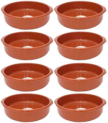 Tradineur - Pack de 8 Cazuelas Redonda de Barro - Apta para vitro y Horno - Ideal para guisos y asados caseros - Ø 30 cm