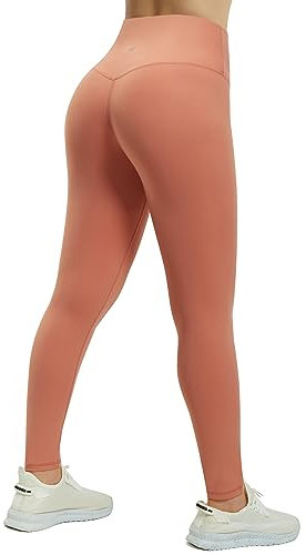 PERSIT Damen Nahtlose Gym Leggings Bauchkontrolle Hohe Taille Kompression Yoga Hosen Sport Leggings 25/28 Zoll, Pfirsichblüte, 42-44