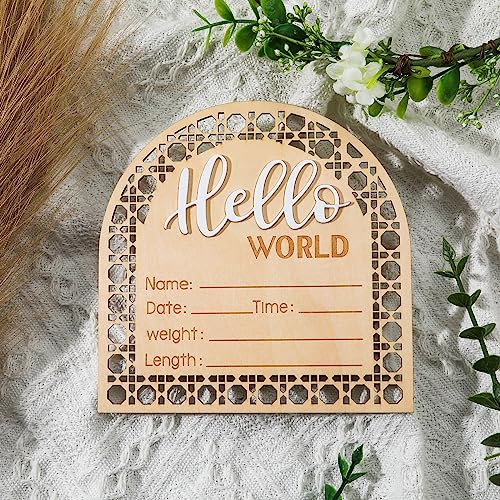 Baby Ankündigungsschild, 14 cm Meilensteinkarten Baby Holz Hello World-Neugeborenen-Schild Baby-Monats-Meilensteine für Mädchen-Jungen-Foto-Requisite Babyparty Kindergarten Krankenhaus