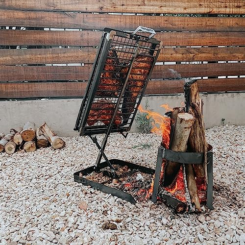 BBQ Gaucho - Parrilla Argentina Iron Cross - Asador de Cruz de Hierro - Totalmente Desmontable - Rejilla Doble - Altura Ajustable