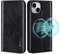 VISOUL Hülle für iPhone 15, Schutzhülle Echt Leder Schützt vor Stoß Kartenfach Magnetverschluss Stand klappbar handyhülle Handytasche Etui Case Schwarz
