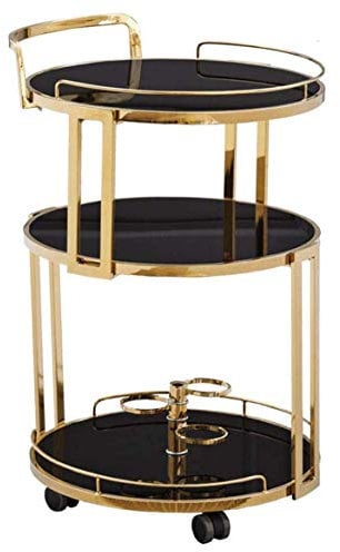 TEmkin Servierwagen, Küchenwagen, Gastronomiewagen, Barwagen, Beistelltisch, Gold, runder Teewagen für Küche und Wohnbereich