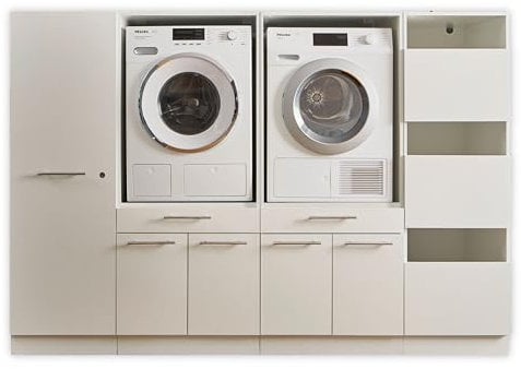 LAUNDREEZY 2x Waschmaschinenschrank, Wäscheschrank und Mehrzweckschrank, Weiß - Waschmaschinen-Überbauschrank TÜV-zertifiziert mit viel Stauraum - 235 x 162 x 67,5 cm (B/H/T)