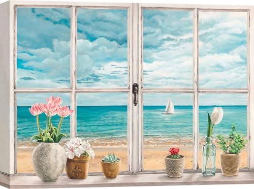 ART PRINT CAFE' – Quadro finestra - stampa su tela - Remy Dellal, Vista sul mare - misura 70x50 cm