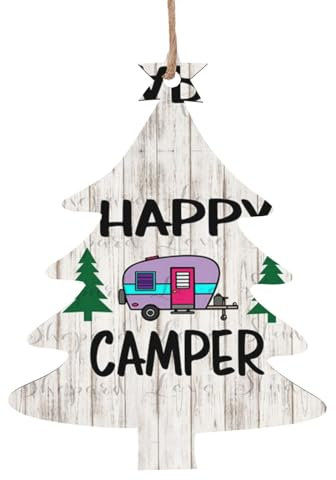 LAMAME Happy Camper bedruckter Weihnachtsbaumschmuck aus Holz zum Aufhängen