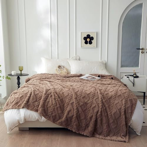 QOFLY Flauschig Fleecedecke - Braun Tagesdecke Große Wohndecke Warm Winter Weich, XXL Sofadecke Decke Couch Blanket, 200x230cm Wohn Kuscheldecken für Room Decor Sofa überwurfdecke