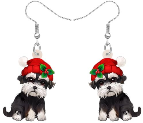 NEWEI Nette Weihnachten Hund Ohrringe Dangle Schmuck für Mädchen Frauen Geschenke Charms (Weihnachtsschnauzer B)