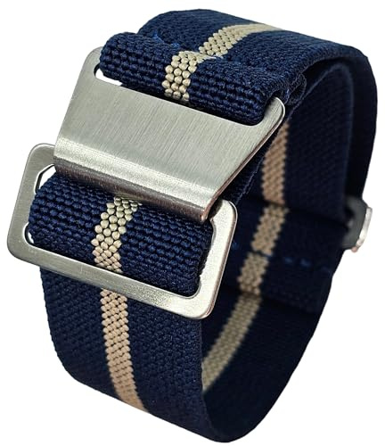 Max French Marine Nationale Elastic Nylon Navy Divers Parachute Watch Straps 20mm 22mm Military Bands (22mm, Blue/Khaki)