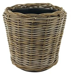 WDMT Rattan-Pflanzkorb Drypot – ø 42 x 44 cm – Nachhaltiger Blumentopf mit wasserdichtem Innentopf – Grauer Korb für Zimmerpflanzen – Blumentöpfe für drinnen – Grau