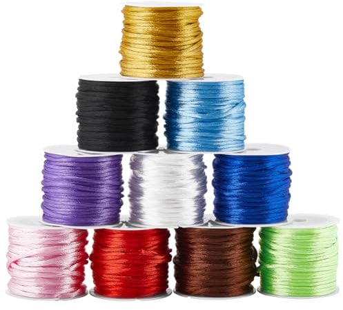 SUNNYCLUE 100 Yards 2mm Satin Rattail Cord Nylon String Trim Silk Cord Thread Colorful Beading String for Friendship Bracelet Necklace Chinese Knot Macrame Trim Wind Chime Dream Catchers Braid Hair