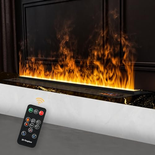 Chimenea de Vapor de Agua, Chimenea eléctrica, Chimenea eléctrica incorporada, Efecto de Llama 3D, Control Remoto de Chimenea con [80 cm, Negro]