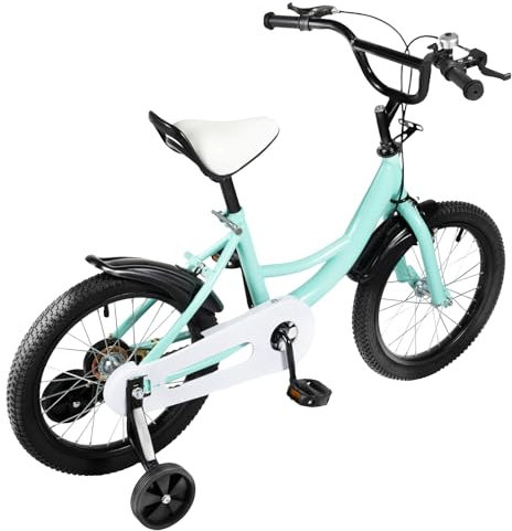 HOARLICN 16 Zoll Kinderfahrrad, Kinderrad Junge Mädchen Fahrrad Für 5-10 Jahre Alt Kinder Fahrrad Mit Stützrädern Klingeln Handbremse Mit Hilfsradfür Geburtstagsgeschenk, Grün