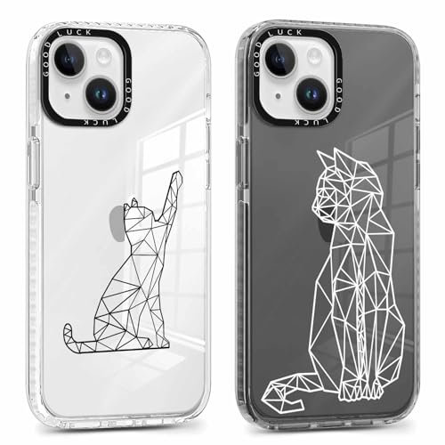 Coalbooliy 2 Stück Handyhülle für iPhone 15 6,1, Aesthetic Muster Katze Design Schwarz-Weiss Hülle mit KameraSchutz Transparent Dünne TPU Bumper Silikon Stoßfestes Schutzhülle, 14