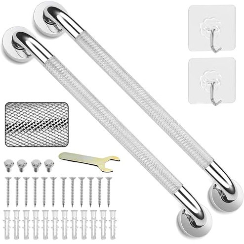 2 Stück 50,8 cm Haltegriff, 304 Edelstahl, rutschfest, Badezimmer-Chrom-Haltegriff, rutschfester Behinderten-Hilfsgriff, Sicherheitsgriff für Küche, Schlafzimmer, Badewanne, Dusche, Stufen,