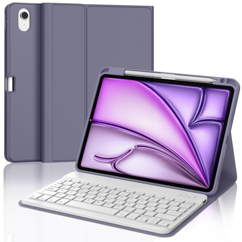 IVEOPPE Funda Teclado iPad Air 11 (M2 2024/M3 2025), Cover Teclado Español Ñ Bluetooth Magnética Desmontable para iPad Air M2 2024/M3 2025 11 Pulgadas, Púrpura Lavanda