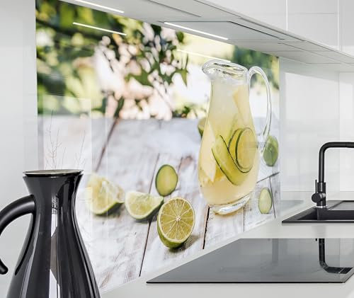 Herd Spritzschutz Wand Spüle, Küche Küchenrückwand Glasoptik | Acryl Glas 2mm | Glasrückwand Acrylglas Küchenpaneele Rückwandschutz Platte | 160x50cm Selbstgemachte Limonade Limetten