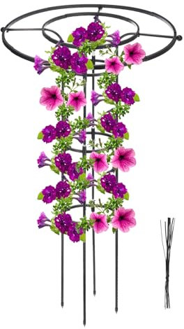 PATIKIL Garden Trellis for Climbing Plants Outdoor, 120cm Vertical Metal Umbrella Plant Trellis Tower Frame for Vine Vegetable Fruit Flower Support Indoor,Black