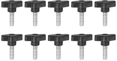 QUARKZMAN 10Pcs Vis de Serrage Étoile M8 x 25mm Filetage Mâle Plastique Boutons de Goujon en T Poignées Filetées en T Serrage Manuel Vis à Oreilles, Noir