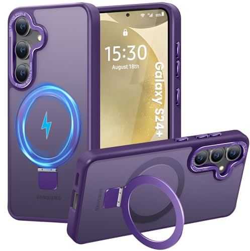 HuwaiH für Samsung Galaxy S24 Plus Hülle, [mit Unsichtbarem Ständer] [mit Mag-Safe] Militärnorm Sturzschutz, Kratzfeste Anti-Fingerabdruck Schutzhülle, für Samsung S24 Plus hülle 6,7 (Dunkel Lila)
