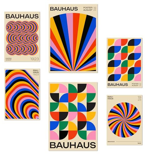 Nacnic-Set mit 6 Postern Geometrische Bauhaus-Farben und -Formen Designillustrationen zur Dekoration der Wände Ihres Zuhauses. Räume A3 & A4 Rahmenlos