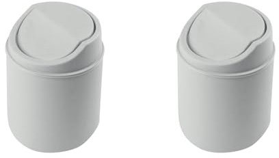 Factorys 2 Stück Mini Mülleimer mit Deckel, Tischmülleimer mit Schwingdeckel, Desktop-Mülleimer für Familie Wohnzimmer Schlafzimmer Badezimmer Büro Auto Innen Kunststoff Mülleimer (Grau+Grau)