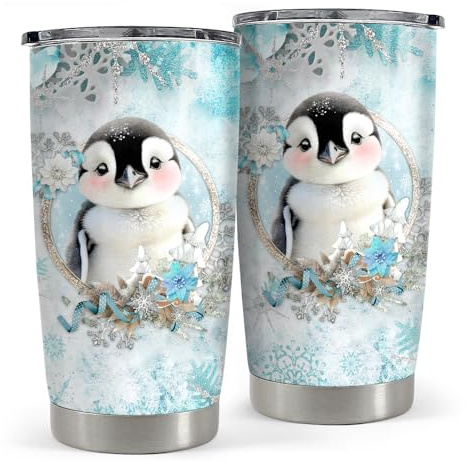 SANDJEST Pinguin-Becher, Edelstahl, isoliert, Reisebecher für Frauen und Mädchen, Pinguin-Geschenke für Geburtstag, Weihnachten, 590 ml