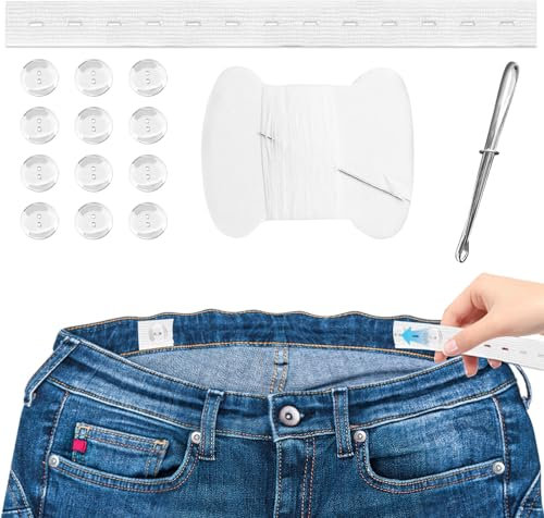 Lot de 6 serre-taille pour jean,bouton pantalon，ajusteur de taille pour enfants, rallonges de taille élastiques réglables, ceinture avec 12 boutons, aiguilles et fil, outil d'enfilage de ceinture