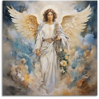 HNPBB Jesus-Poster, Erzengel, Gabriel, Aquarell und Christus, dekoratives Gemälde, Leinwand, Wandposter und Kunstdruck, moderne Familienschlafzimmer-Dekoration, Poster, 40 x 40 cm