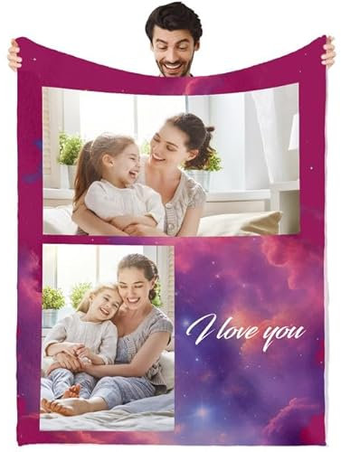 JIOJOG Personalisierte Foto Decke Mit Text, Fotodecke Sofadecke Mit Foto, Warm&Atmungsaktive, Kuschelig Decke Selbst Gestalten Foto, Personalisierte Geschenke für Mama Papa Kind