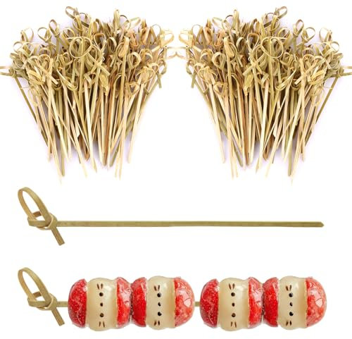 LDXDRU 500 Pack 9cm / 3.5 Inch Bamboo Cocktail Sticks, Knot Shaped Bamboo Knot Skewers, Fruit Sticks Food Picks Cocktail Garnish Stick Cocktail Swizzle Picks for Party Food Drinks Appetizer