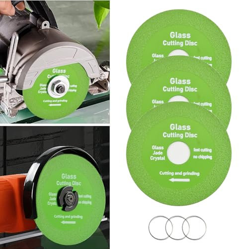 GIONAR 3 PCS Glass Cutting Disc Set, 3 PCS Diamond Cutting Discs for Angle Grinder, Tile Cutting Blade, Glass Grinder, Super Thin Cut Off Wheels for Ceramics, Jade, Crystal,3 PCS Washers