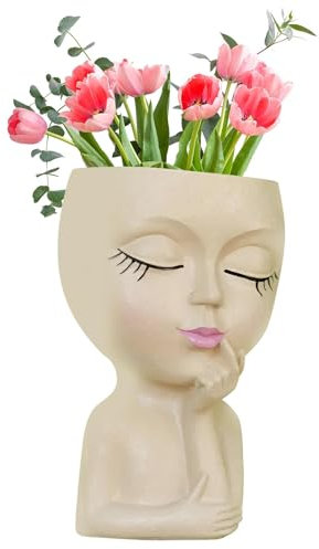 Face Pots, Human Face Planter, Resin Face, Unique Flower Pots, Lady Statue Plant Pot, Decorative Pot, with Drainage, Artistic Plant Holder