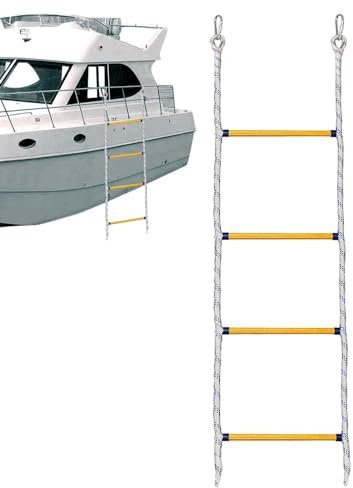 Portable Boat Ladder - Folding Boat Bath Ladder Stainless Steel Ladder | Portable Nylon Rope Boat Ladder with 2 Hooks, Boat Climbing Ladder for Ca