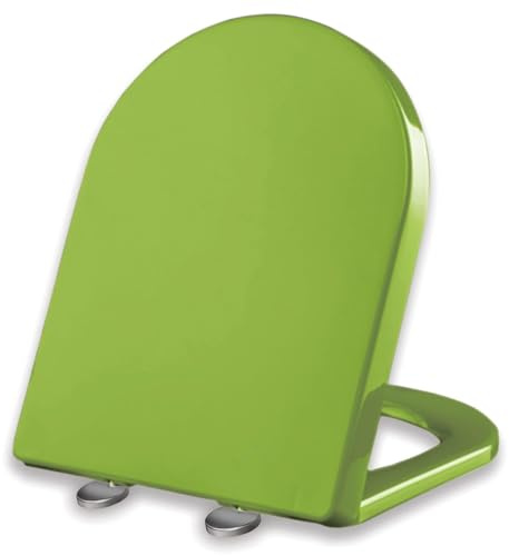 Brigtviee Wc Sitz,Top-Befestigung Toilettendeckel D-Form Wc Sitz Mit Absenkautomatik.Verstellbaren Scharnieren, Pp-Material Klobrille, Wc Deckel,Einstellbare LäNge,Grün