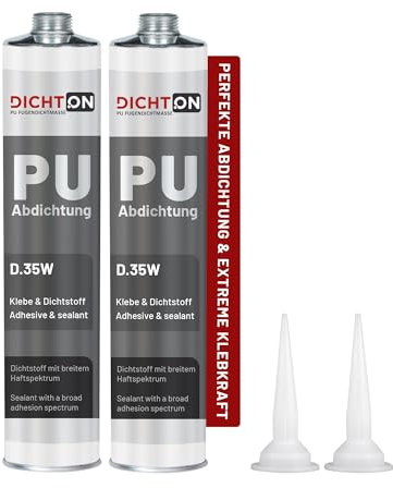 PU Abdichtung, Klebstoff, Fugenabdichtung, Fugendichtmasse 2x300g in grau - haftet unabhängig von Temperatur & Feuchtigkeit - Hitze- und Kälteresistent, auch für Fugen im Pool geeignet © DICHTON D.35W