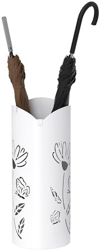 HOMCOM Porte-parapluie Parasol Ancrage Sechoir en acier avec 4 crochets et plateau d'égouttement amovible Blanc pour entrée bureau 17 x 17 x 41 cm