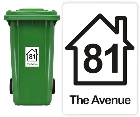 4 x Wheelie Bin Stickers Bins Numbers for Wheelies Bins Custom Wheelie Bin Numbers Sticker Bin Labels with House Number Street Name(Design 4)