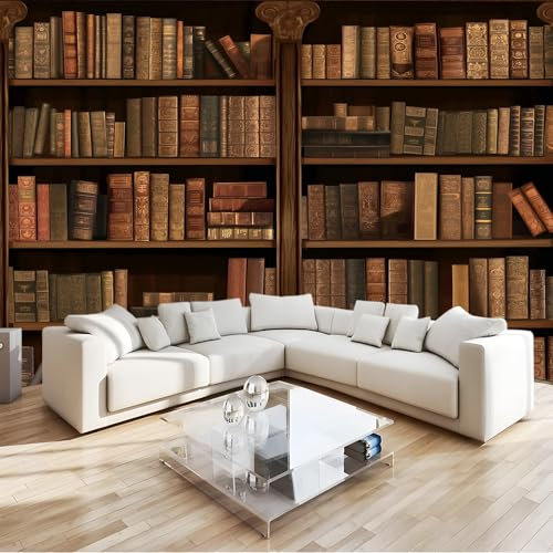 Fototapete Wandbild Bücherregal im Retro-Bibliotheksstil Tapete Vliestapete 250 x 175 cm Möbelfolie für Wohnzimmer Schlafzimmer Wand Küche Möbel Braun
