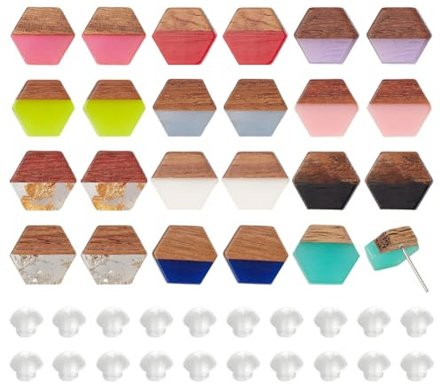 PH PandaHall Holz-Harz-Ohrstecker Boho-Ohrstecker Sechseck-Ohrstecker