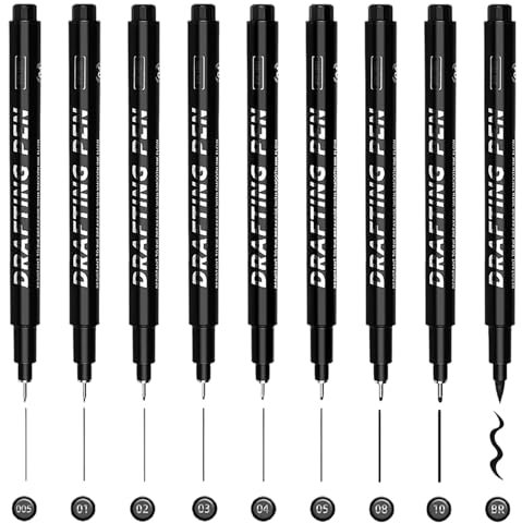 Keratobleem 9 Pcs Penne per Calligrafia,Lettering a Mano, Set per Calligrafia Nera per Principianti, 9 Misure per Disegno Tecnico, per Scrivere Biglietti, Disegnare, Fare Schizzi