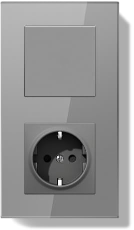 BSEEDLIFE Lichtschalter mit Steckdose, 1-Fach 1-Weg + Steckdose, 86x157mm Doppelt Lichtschalter Unterputz mit Glasrahmen, Kabelklemmen & Krallen, Einfache Montage für Wohnung, Haus, Büro(Grau)