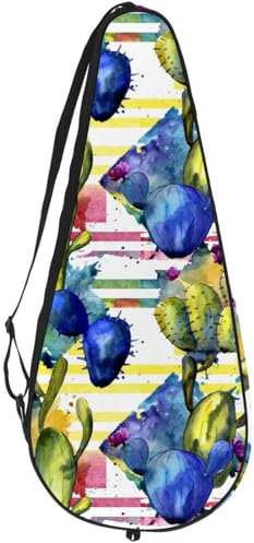 VAPOKF Sac de raquette de tennis motif cactus fleurs sauvages aquarelle pour raquette de tennis, housse de raquette de tennis, sac de pagaie, peut contenir jusqu'à 2 raquettes