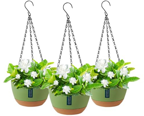 Cnwinu 3 vasi da fiori da appendere, in plastica, catena in metallo, con ganci rimovibili, per interni, esterni, giardino, decorazione da parete