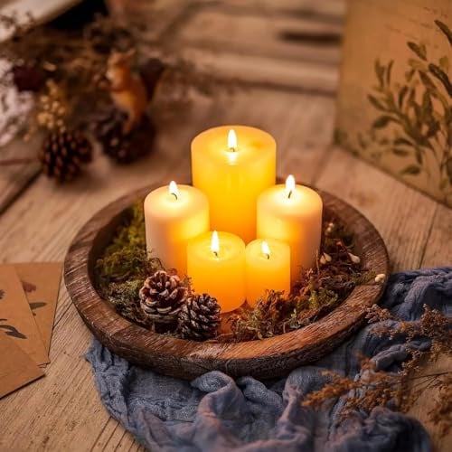 Rustic Wooden Candle Holder Tray, Round Decorative Candle Tray Plate Farmhouse Table Centerpiece Rustic Wood Tealight Pillar Trays for Christmas Wedding Halloween Home Decor (L (29cm diameter))