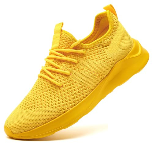 LANGFEUU Damen Sneaker Schuhe Sport Turnschuhe Laufschuhe Tennis Straßenlauf Walkingschuhe Straßenlauf Schuhe Weich Leicht rutschfest Yellow EU 37