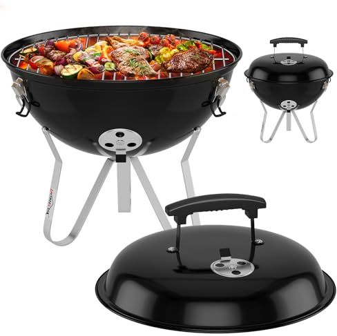 HOMELUX Holzkohlegrill, Ø 34cm Kugelgrill mit Deckel | Tragbar Barbecue Smoker, BBQ Grill mit Einstellbarer Luftzufuhr