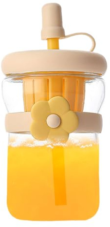 Gourdes En Verre Réutilisables,Bouteille De Jus En Verre 50cl Avec Bouchon | Vaisselle Anti-Fuites Avec Paille En Silicone Réutilisable | Pour Thé Café Lait Jus Boisson Chaude Froide Bureau