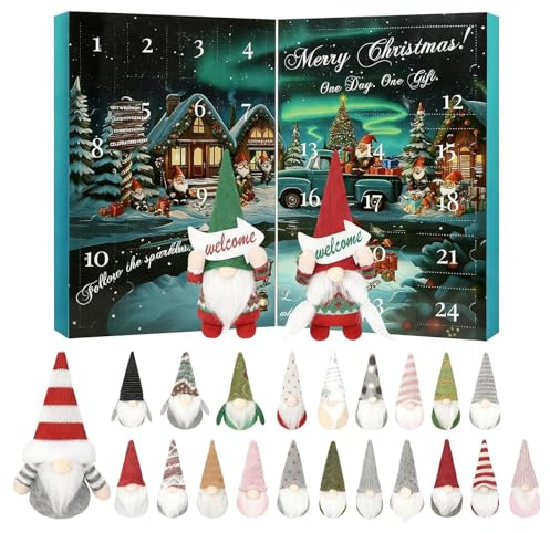 yakermur Adventskalender Zwerg Countdown – Plüschtier Souvenir 24 Tage – Figuren aus dem Adventskalender | für Freunde, Jugendliche, Familie, Erwachsene, Baum, Wohnzimmer, Schlafzimmer