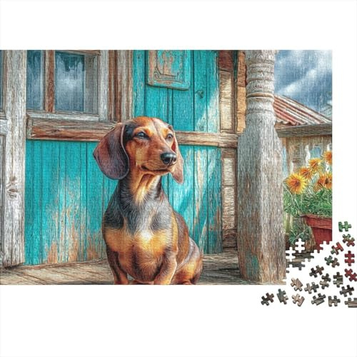 Dackel Landhaus 1000 Teile Puzzle Papier Erwachsene Sonniger Tag 1000 Teile Puzzle Spiel Familienspaß Deko Geschenk 52x38cm/1000pcs
